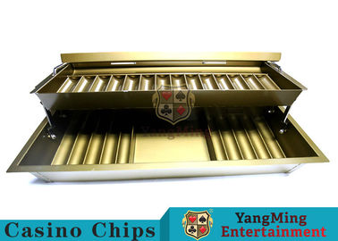 kaufen 15 Reihen-Goldgelbe Farbe 2 Schicht-doppeltes Verschluss-Metallkasino Chip Tray With Two Layer Casino Chip Holder Online-Herstellung