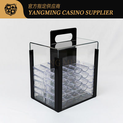 Volltransparent 1000 Stück Poker Ton Runde Form Chips Träger Akryl Fabrik Custom Casino Chip Träger mit Griff