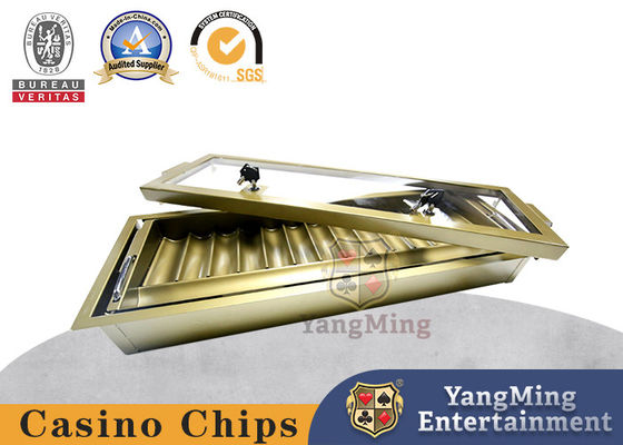 Fabrik Lieferung 14 Reihen Hellgold Farbe Glücksspiel Chips Schwimmen Doppelverschluss Chips Metall Chips Fall mit Schloss