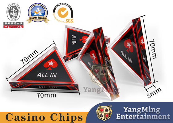 Fabrik Custom Design Texas Poker VIP Club ALL IN Marke Dreieck Kristall Acryl Kunststoff Gewinn Wetten Händler Knopf Marke