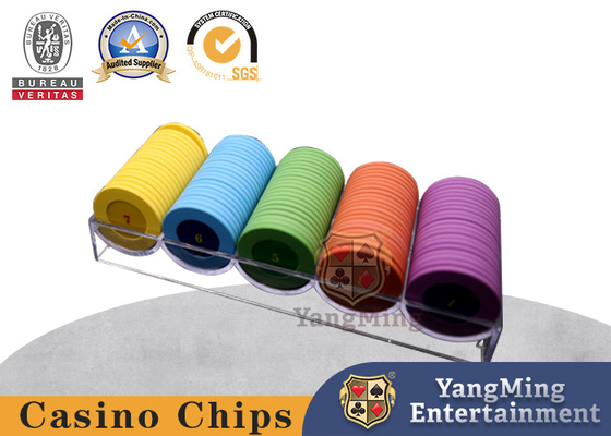 Durchsichtiges Acryl 5 Reihen 40mm Poker Keramik Chip Tray Casino Unterhaltung Tischspiel Chip Tray
