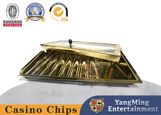 Brandneue, maßgeschneiderte Metall-Titan-Gold-Gitter mit Schloss und Abdeckung Casino Baccarat-Tisch Chip-Tray